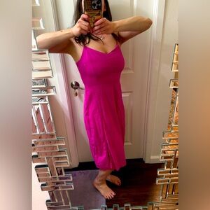 J. Crew, Pink, Spaghetti Strap Sundress Midi, Linen, Size 8, Small side slit